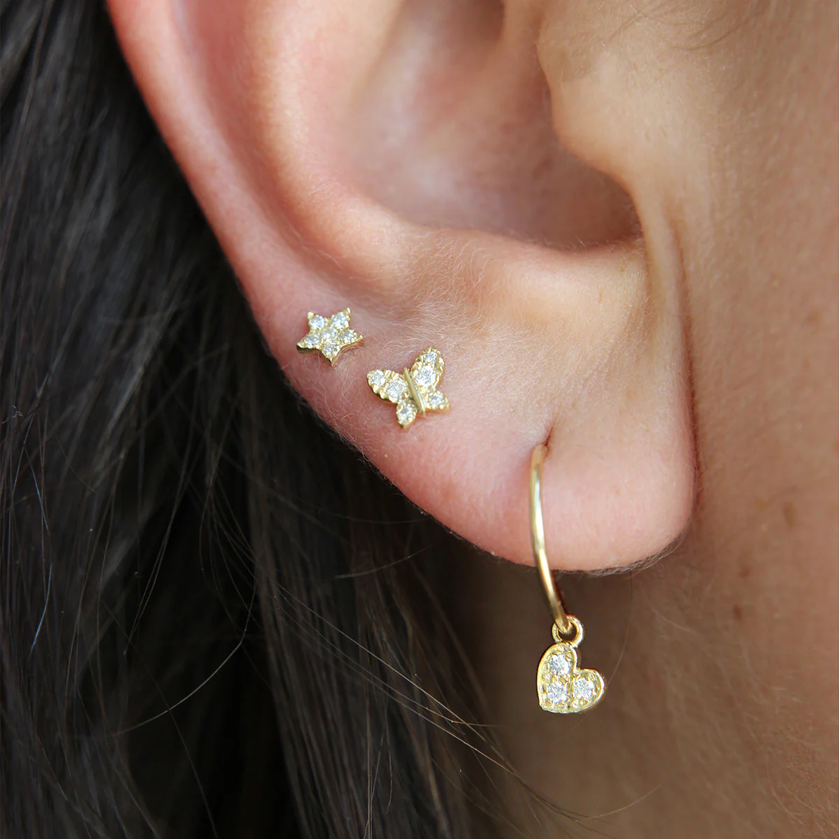 Mono-orecchino cerchio mini hoop Cuore e Diamanti Lab Grown - ORO18KT - Image 3